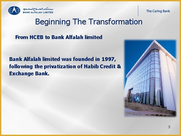 Beginning The Transformation From HCEB to Bank Alfalah limited was founded in 1997, following