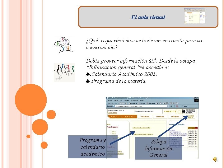 El aula virtual ¿Qué requerimientos se tuvieron en cuenta para su construcción? Debía proveer