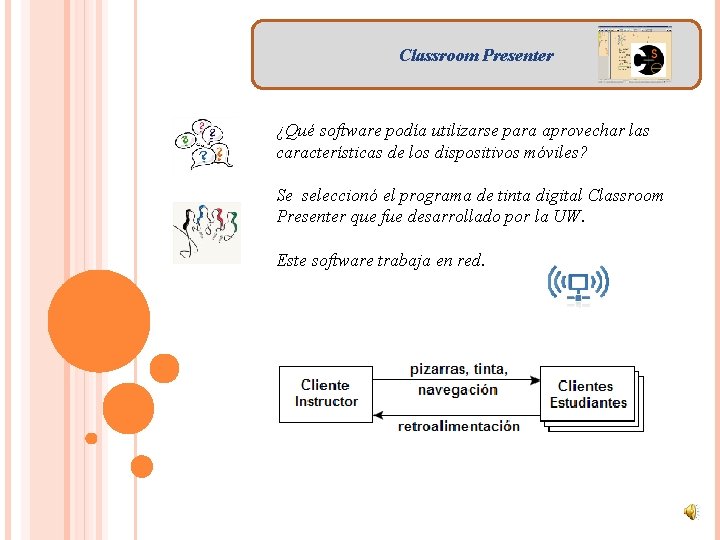 Classroom Presenter ¿Qué software podía utilizarse para aprovechar las características de los dispositivos móviles?