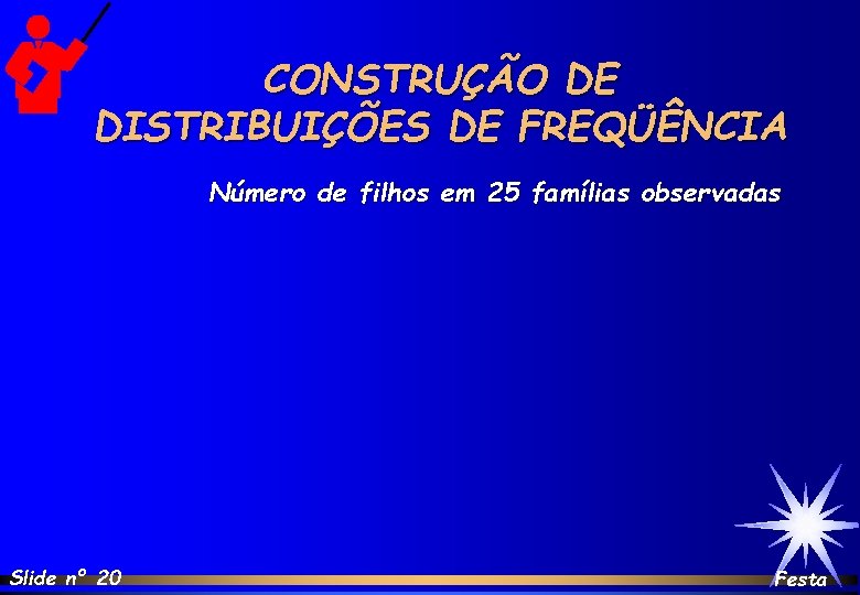 CONSTRUÇÃO DE DISTRIBUIÇÕES DE FREQÜÊNCIA Número de filhos em 25 famílias observadas Slide nº