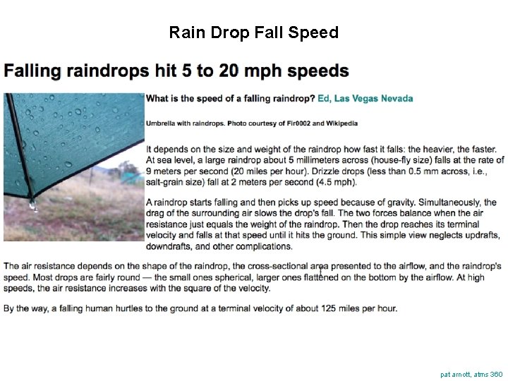 Rain Drop Fall Speed pat arnott, atms 360 