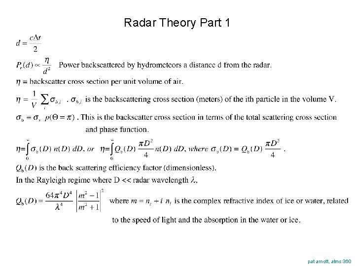 Radar Theory Part 1 pat arnott, atms 360 