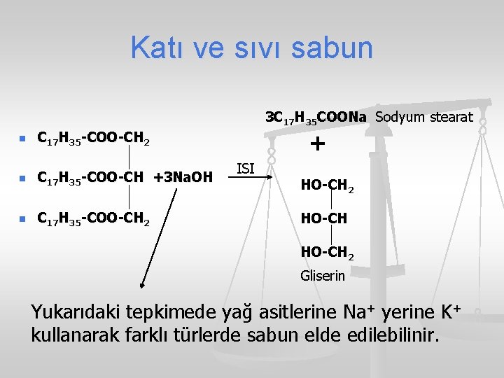 Katı ve sıvı sabun 3 C 17 H 35 COONa Sodyum stearat n C