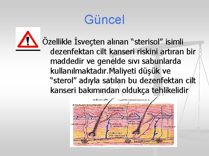 Güncel Özellikle İsveçten alınan “sterisol” isimli dezenfektan cilt kanseri riskini artıran bir maddedir ve