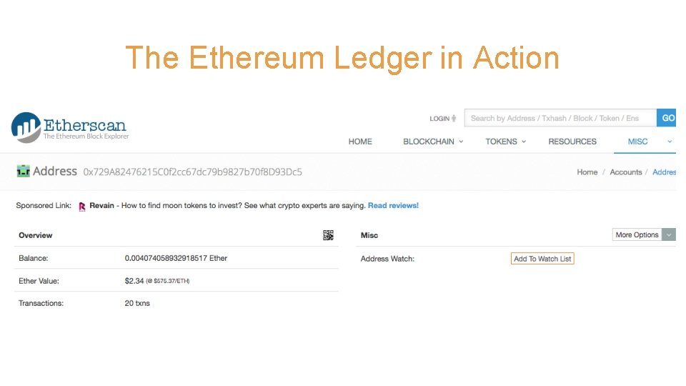 The Ethereum Ledger in Action 