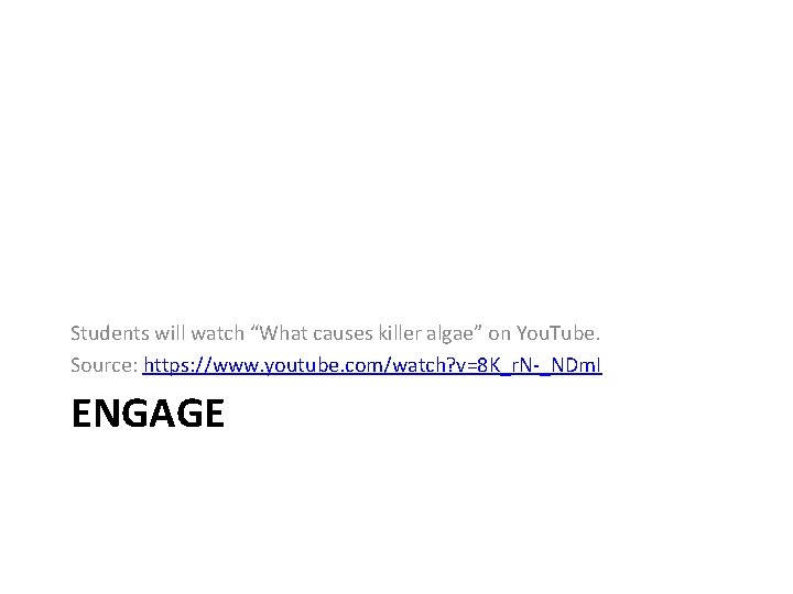 Students will watch “What causes killer algae” on You. Tube. Source: https: //www. youtube.