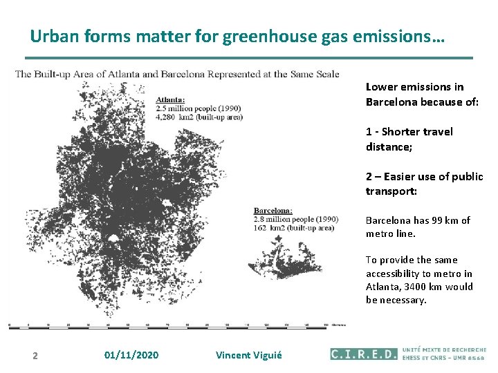 Urban forms matter for greenhouse gas emissions… Lower emissions in Barcelona because of: 1