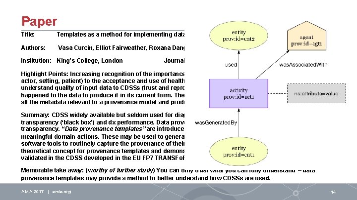 Paper Title: Templates as a method for implementing data provenance in decision support systems