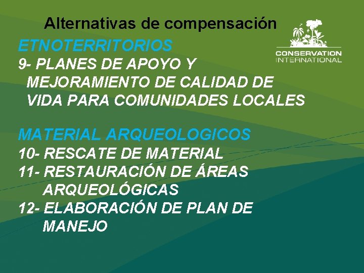 Alternativas de compensación ETNOTERRITORIOS 9 - PLANES DE APOYO Y MEJORAMIENTO DE CALIDAD DE