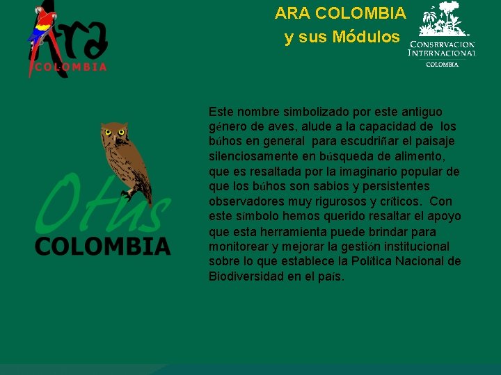 ARA COLOMBIA y sus Módulos Este nombre simbolizado por este antiguo género de aves,