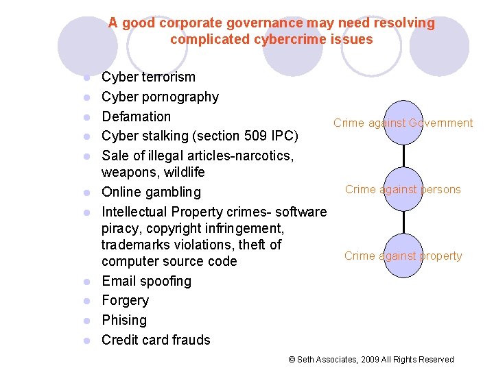 A good corporate governance may need resolving complicated cybercrime issues l l l Cyber A good corporate governance may need resolving complicated cybercrime issues l l l Cyber