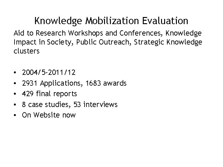 Knowledge Mobilization Evaluation Aid to Research Workshops and Conferences, Knowledge Impact in Society, Public