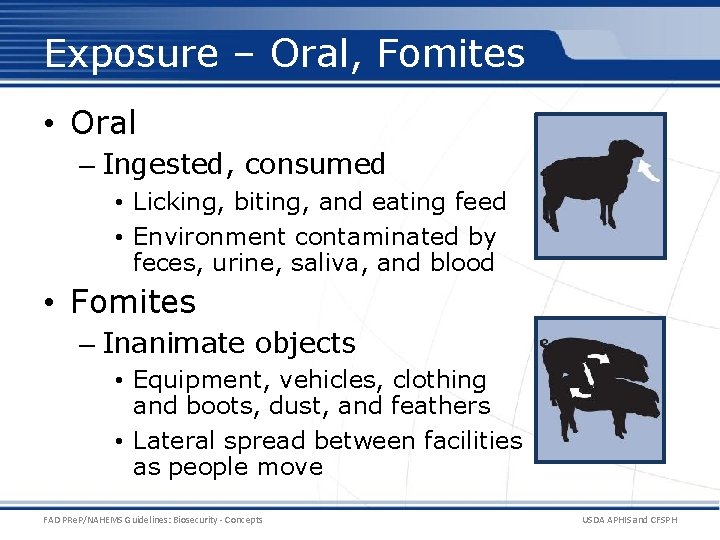 Exposure – Oral, Fomites • Oral – Ingested, consumed • Licking, biting, and eating