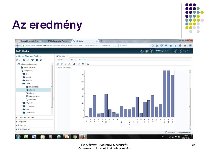 Az eredmény Többváltozós Statisztikai Modellezés Csicsman J. : Adattárházak-adatelemzés 36 
