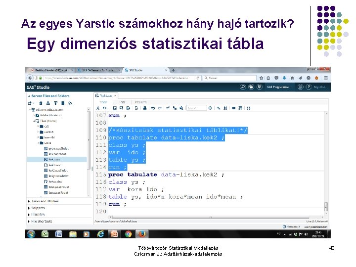 Az egyes Yarstic számokhoz hány hajó tartozik? Egy dimenziós statisztikai tábla Többváltozós Statisztikai Modellezés