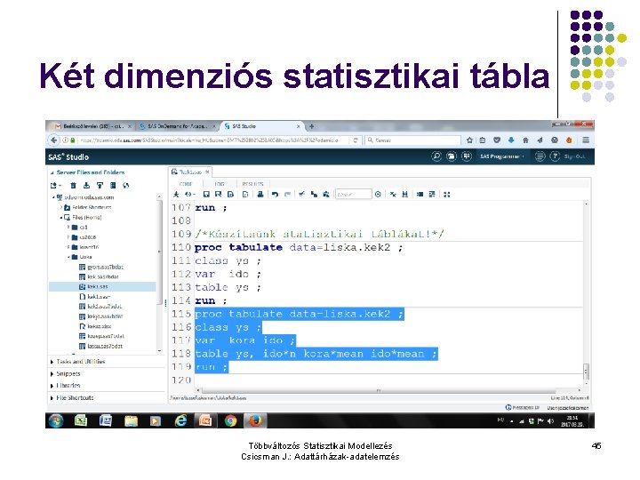 Két dimenziós statisztikai tábla Többváltozós Statisztikai Modellezés Csicsman J. : Adattárházak-adatelemzés 45 