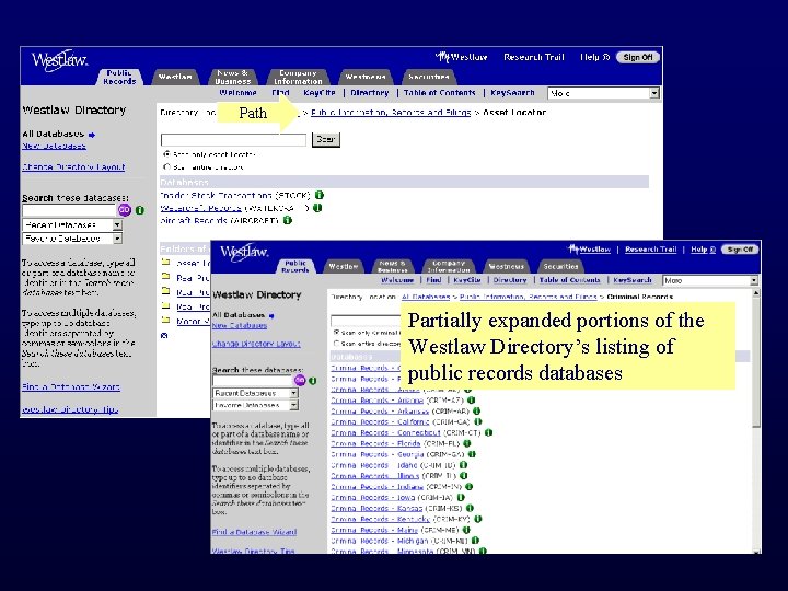 Path Partially expanded portions of the Westlaw Directory’s listing of public records databases 