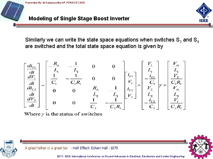 Presented By: M. Kaliamoorthy, AP, PSNACET, EEE Modeling of Single Stage Boost Inverter Similarly