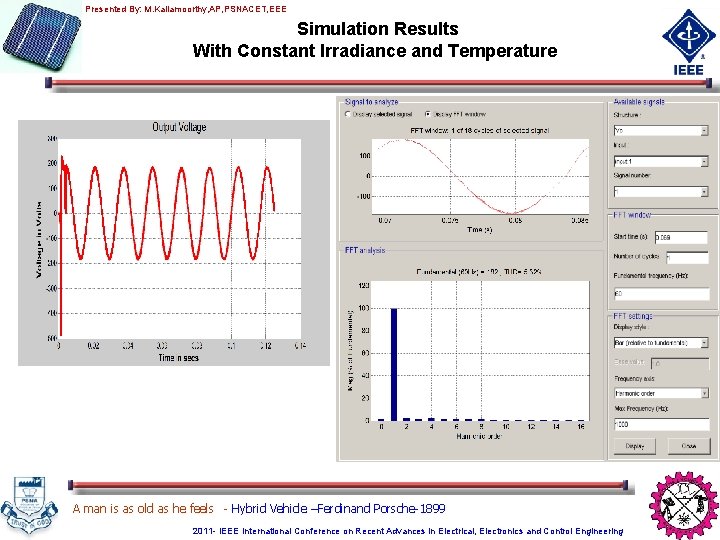 Presented By: M. Kaliamoorthy, AP, PSNACET, EEE Simulation Results With Constant Irradiance and Temperature