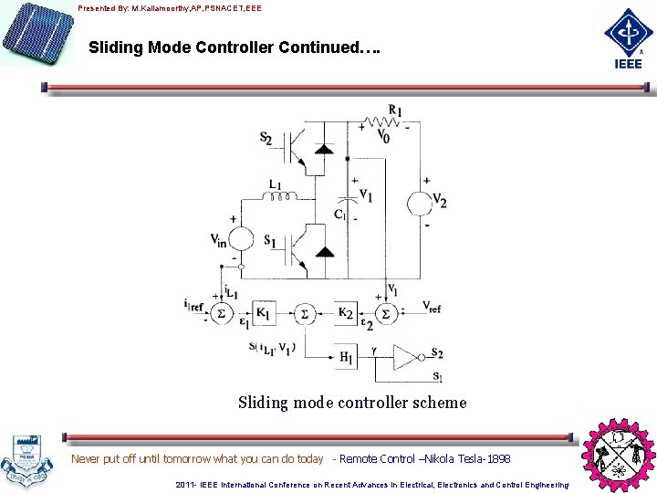 Presented By: M. Kaliamoorthy, AP, PSNACET, EEE Sliding Mode Controller Continued…. Sliding mode controller