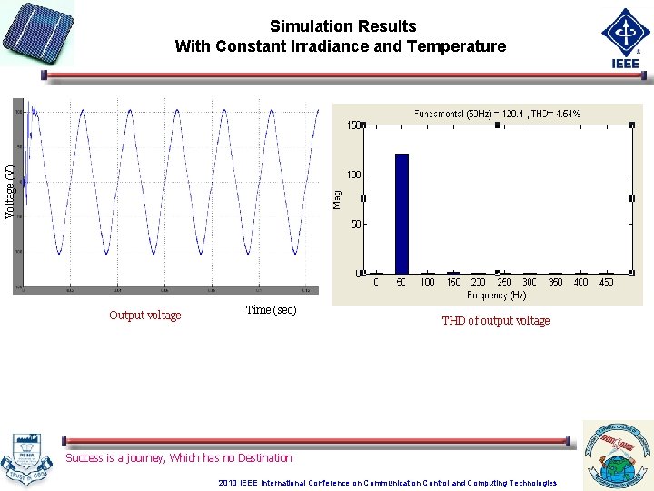 Voltage (V) Simulation Results With Constant Irradiance and Temperature Output voltage Time (sec) THD