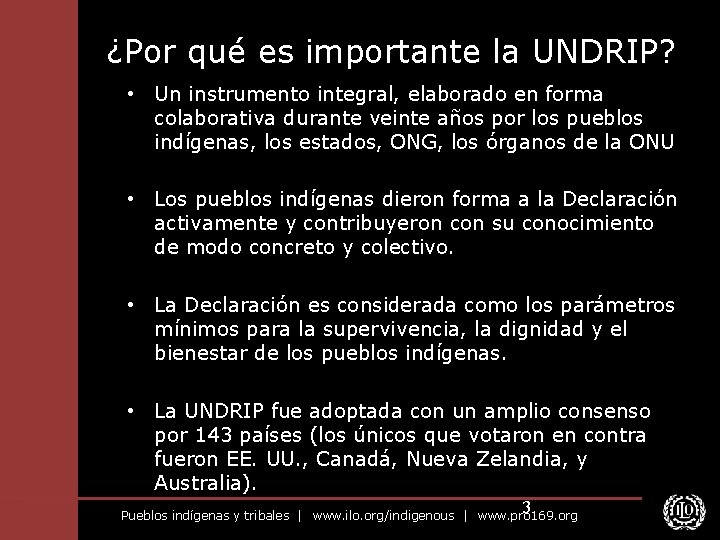 ¿Por qué es importante la UNDRIP? • Un instrumento integral, elaborado en forma colaborativa