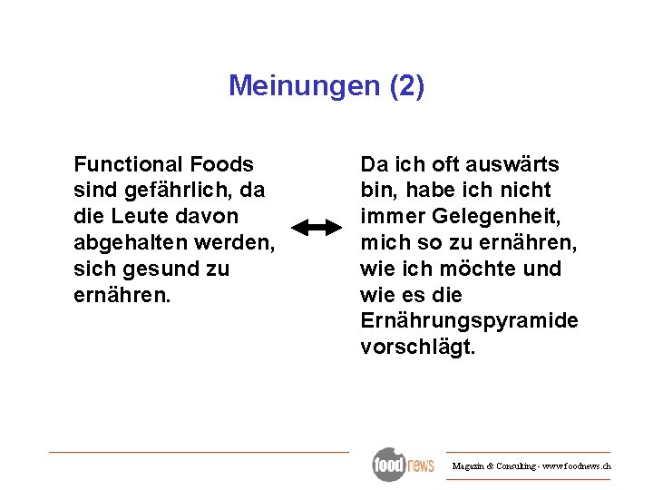 Meinungen (2) Functional Foods sind gefährlich, da die Leute davon abgehalten werden, sich gesund