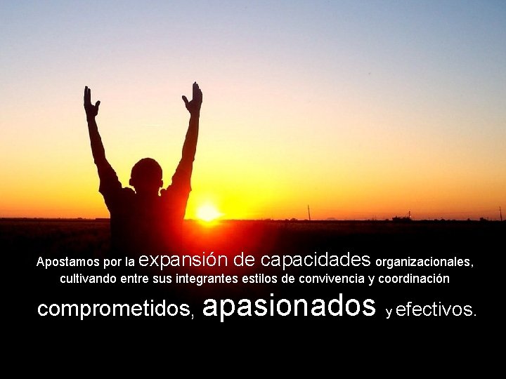 Apostamos por la expansión de capacidades organizacionales, cultivando entre sus integrantes estilos de convivencia