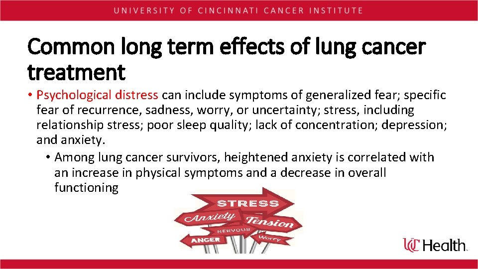 Common long term effects of lung cancer treatment • Psychological distress can include symptoms