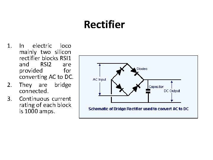 Rectifier 1. 2. 3. In electric loco mainly two silicon rectifier blocks RSI 1
