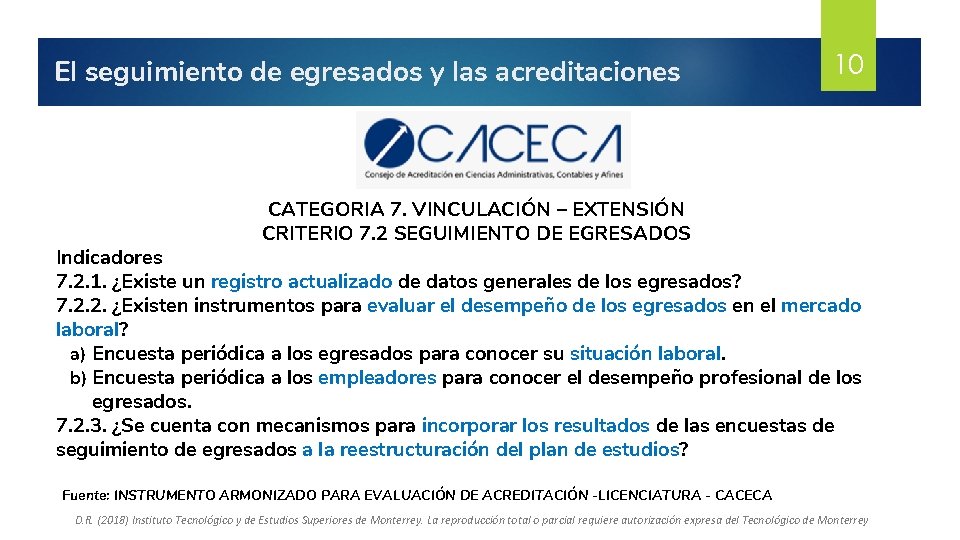 El seguimiento de egresados y las acreditaciones 10 CATEGORIA 7. VINCULACIÓN – EXTENSIÓN CRITERIO