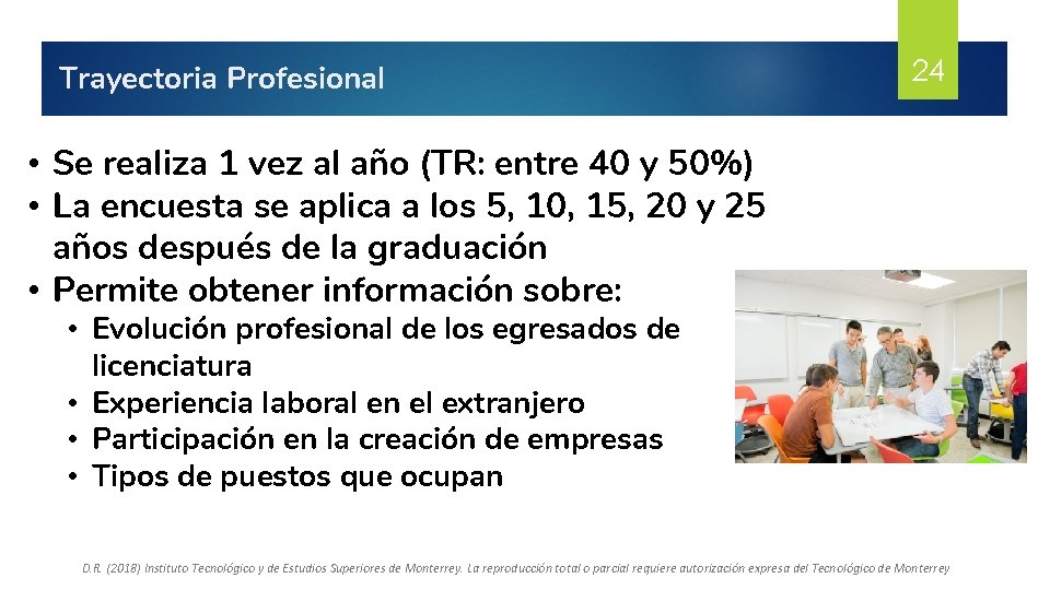 Trayectoria Profesional 24 • Se realiza 1 vez al año (TR: entre 40 y
