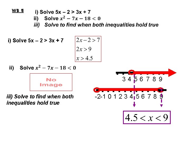 WB 5 i) Solve 5 x – 2 > 3 x + 7 34