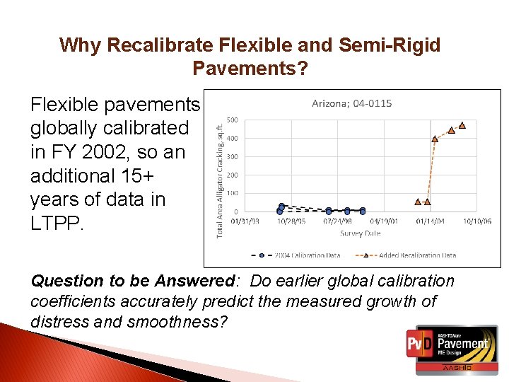 Why Recalibrate Flexible and Semi-Rigid Pavements? Flexible pavements globally calibrated in FY 2002, so