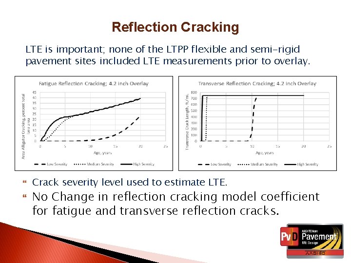 Reflection Cracking LTE is important; none of the LTPP flexible and semi-rigid pavement sites