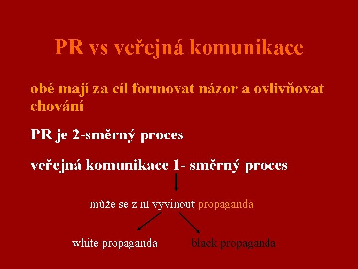 PR vs veřejná komunikace obé mají za cíl formovat názor a ovlivňovat chování PR