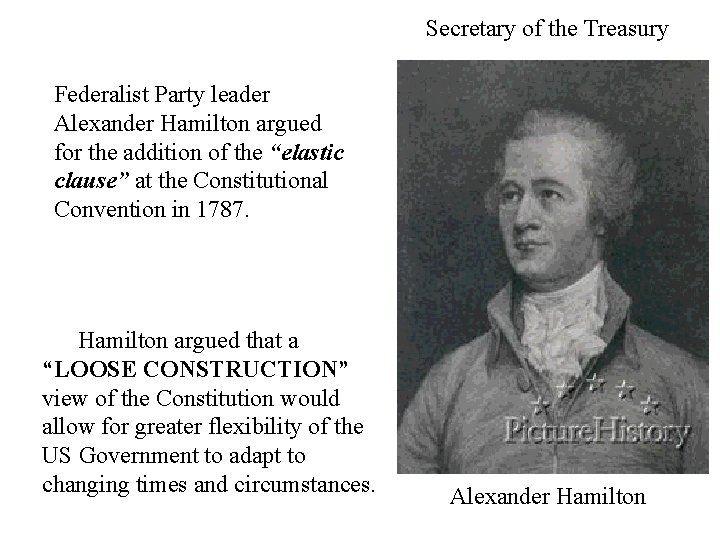 Secretary of the Treasury Federalist Party leader Alexander Hamilton argued for the addition of