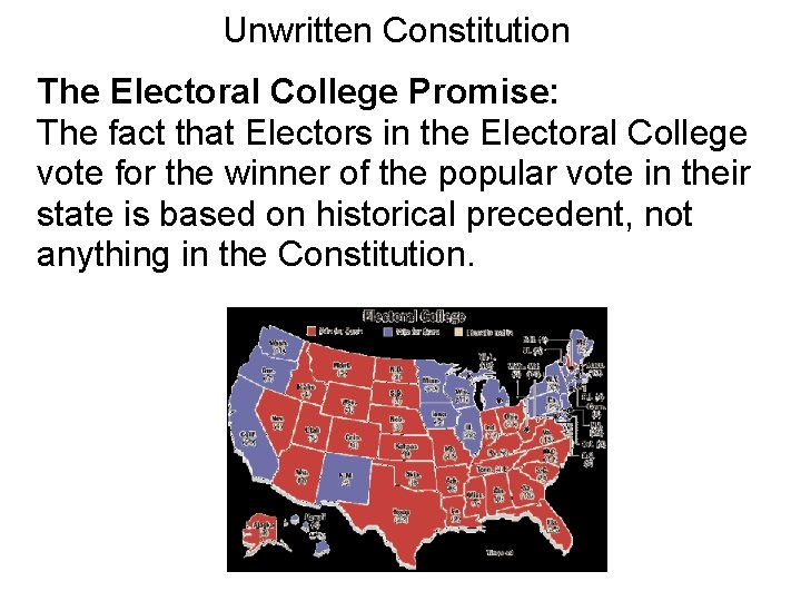 Unwritten Constitution The Electoral College Promise: The fact that Electors in the Electoral College
