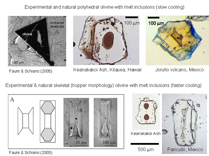 Experimental and natural polyhedral olivine with melt inclusions (slow cooling) 100 mm Faure &