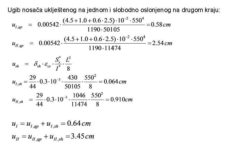 Ugib nosača uklještenog na jednom i slobodno oslonjenog na drugom kraju: 