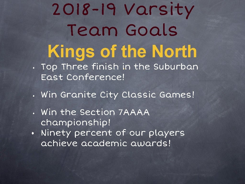 2018 -19 Varsity Team Goals Kings of the North • • . the Suburban