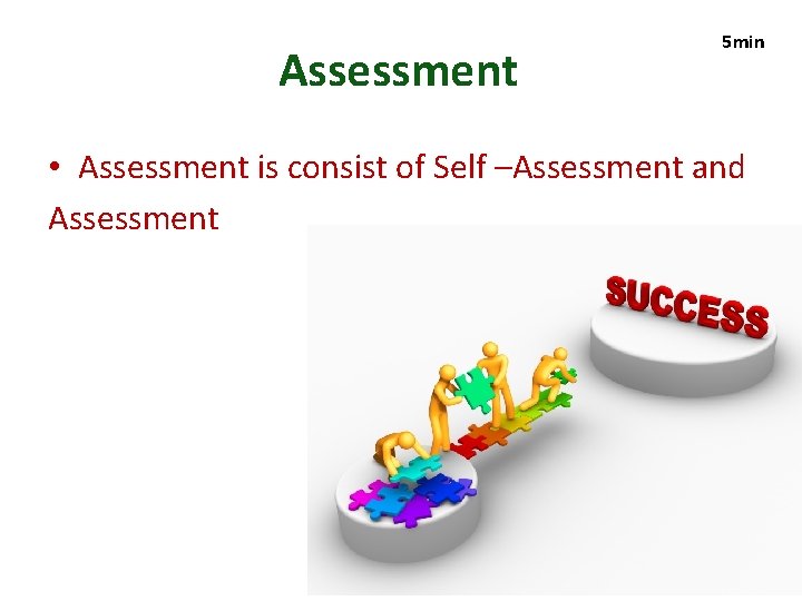 Assessment 5 min • Assessment is consist of Self –Assessment and Assessment 