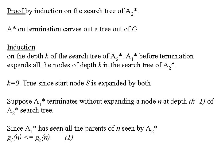 Proof by induction on the search tree of A 2*. A* on termination carves