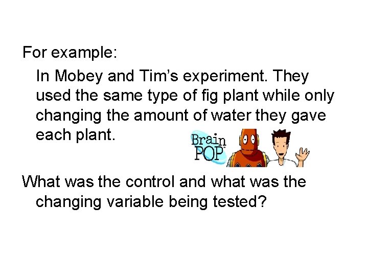 For example: In Mobey and Tim’s experiment. They used the same type of fig