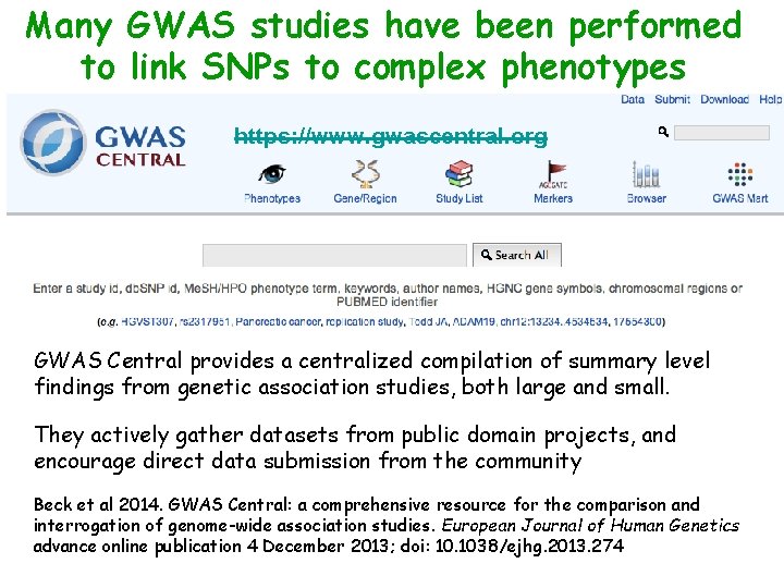 Many GWAS studies have been performed to link SNPs to complex phenotypes https: //www.