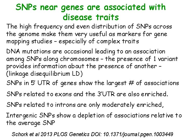 SNPs near genes are associated with disease traits The high frequency and even distribution