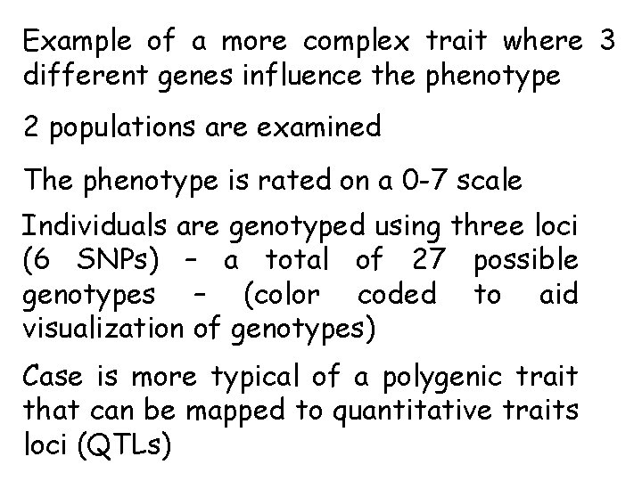 Example of a more complex trait where 3 different genes influence the phenotype 2