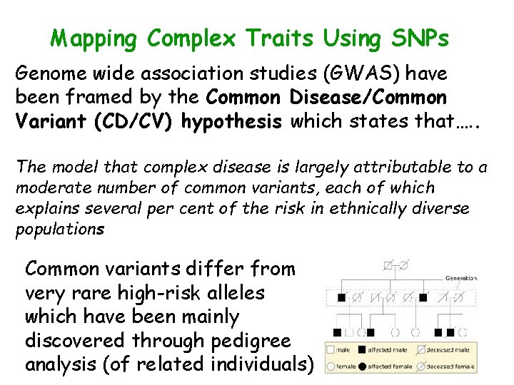 Mapping Complex Traits Using SNPs Genome wide association studies (GWAS) have been framed by