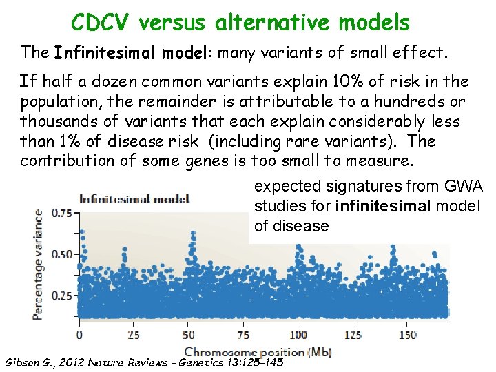 CDCV versus alternative models The Infinitesimal model: many variants of small effect. If half