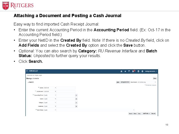 Attaching a Document and Posting a Cash Journal Easy way to find imported Cash